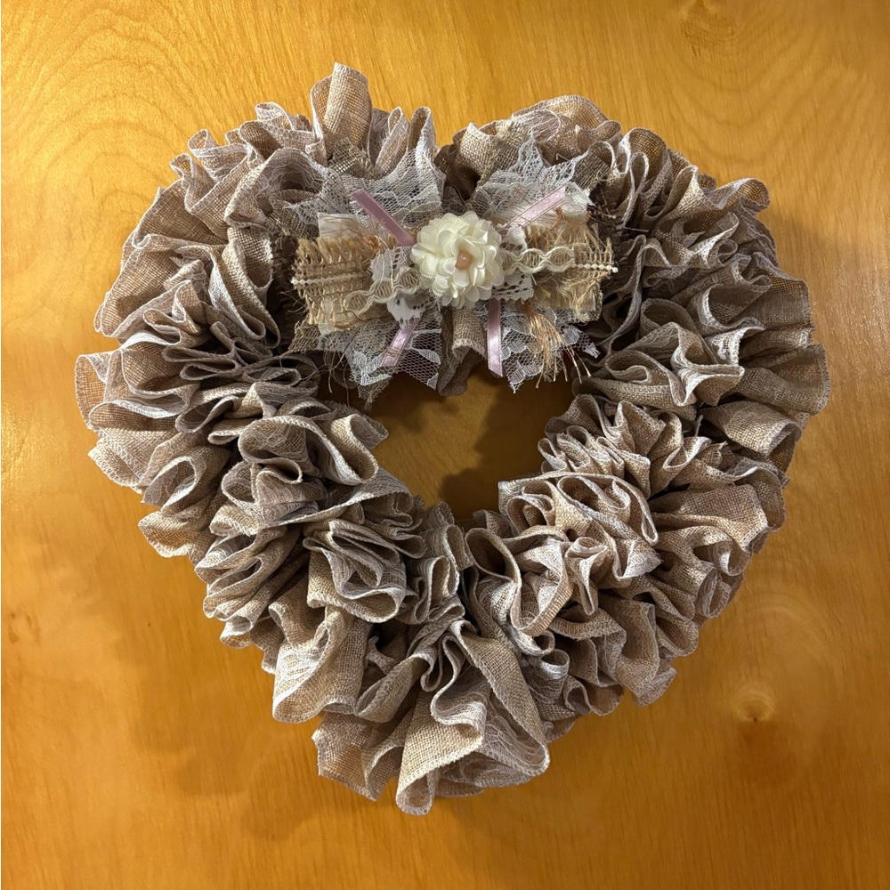 Rustic Heart-Shaped Burlap Wreath